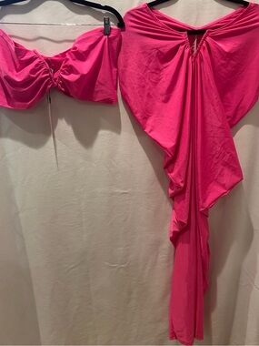 MICAS NWT Hot Pink Two-Piece Draped Top and Skirt Set Sz L
